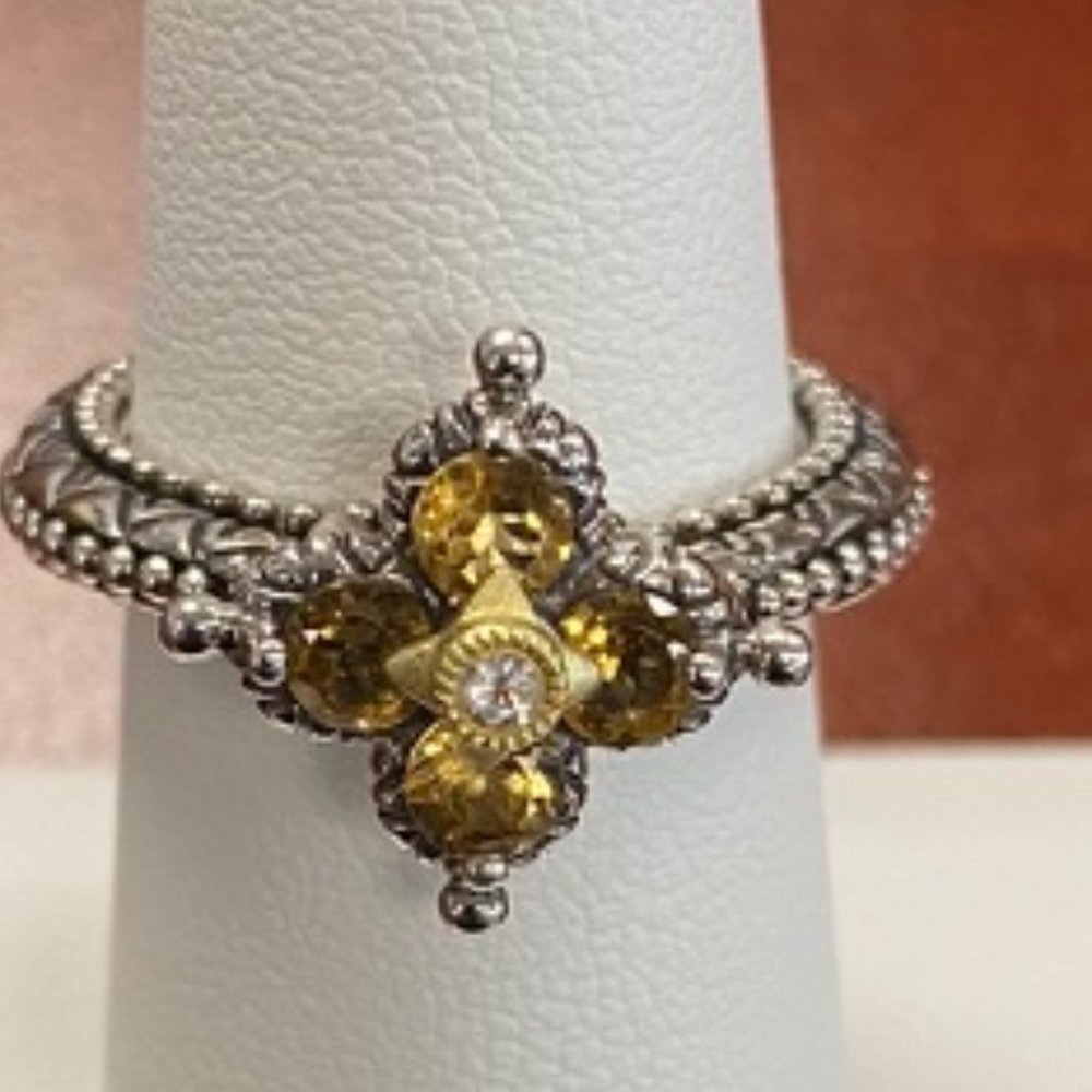 Barbara Bixby SS & 18K Citrine Flower Ring